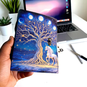 Diario Grimoire de Cuero Genuino con Encuadernación Térmica, Árbol de la Vida, Luna, Unicornio, Libro de Hechizos de las Sombras, Regalo - Product Image 5