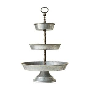 Plateau de service en métal galvanisé à 3 niveaux de style farmhouse avec poignée, support décoratif rond pour cupcakes et desserts pour la maison et la cuisine - Product Image 1