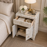 Table de chevet en bois avec incrustation de perles blanches, motif floral, table d'appoint de rangement pour chambre à coucher et hôtel