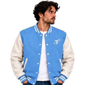 <b>Mens</b> Royal Blue <b>White</b> Varsity Jacket Casual Baseball Bomber <b>Coat</b> Long Sleeve Button Front College Streetwear Outerwear - Product Image 1