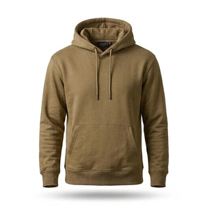 Sweat-shirt à capuche en molleton kaki pour homme avec cordon de serrage, poche kangourou, coupe classique, vêtement décontracté - Product Image 1