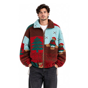 <b>Fleece</b> Jacket Winter Patchwork Christmas Tree Snowman Zipper Stand Collar Unisex Casual Thick Warm <b>Sherpa</b> <b>Fleece</b> Jacket - Product Image 2
