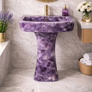 Lavabo de Pedestal de Mármol Amatista Púrpura Natural de Lujo, Lavabo de Piedra Independiente para Proyectos de Villas y Hoteles - Product Image 1