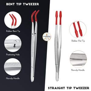 Juego de 2 Pinzas con Puntas de Goma, Pinzas con Puntas Rectas y Curvas, Recubiertas de PVC para Sellos, Monedas, Joyería y Manualidades - Product Image 4