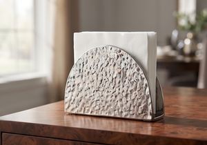 Porte-serviettes en argent massif, support en métal texturé moulé, accessoire de décoration pour cuisine et salle à manger, article en stock - Product Image 5