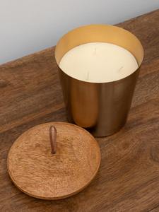 Pot à bougie luxueux fait main, contenant parfumé, finition dorée élégante, boîte de rangement réutilisable avec couvercle en bois rustique - Product Image 4