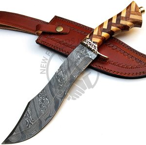 New Edition Handmade Fixed Blade Outdoor <b>Hunting</b> Knife Damascus Steel Bowie Knife w/Olive Rosewood Handle Survival Camping Knife - Product Image 1