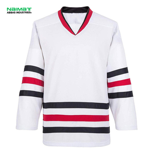 Heavyweight Knit Practice Wear Supplier White <b>Striped</b> Ice Hockey Jersey Blank Cut Sew Apparel Factory Custom - Product Image 1