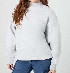 Thick Oversize Winter Printed Sequined Front Logo Womens Streetwear Sweatshirt <b>Drop</b> Shoulders Long Sleeve Mock Neck - Product Image 5