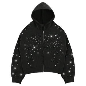 Sudadera con capucha de algodón para hombre al por mayor, con cremallera completa, diseño de pedrería, corte holgado, proveedor OEM de ropa urbana personalizada - Product Image 2