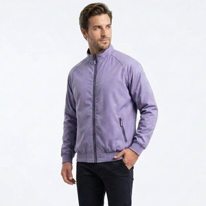 เสื้อแจ็คเก็ตบอมเบอร์สีม่วงน้ำหนักเบาแบบสั่งทำพิเศษสำหรับผู้ชายและผู้หญิง – เสื้อแจ็คเก็ตกันลมแบบลำลองคอตั้งพร้อมซิป - Product Image 3