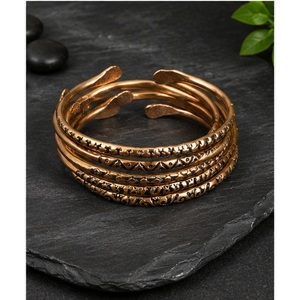 Vintage Stackable Copper Cuff Wristband Set Handcrafted Ethnic <b>Engraved</b> <b>Bangle</b> Assortment - Product Image 3