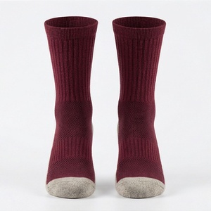Burgundy Crew <b>Socks</b> Cotton Bamboo Fiber <b>Breathable</b> Solid Color Adult Casual Autumn Knitted <b>Socks</b> - Product Image 1