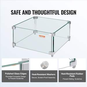 Square Gas <b>Fire</b> Pit Clear Tempered Glass Wind Guard 15 X 15 X <b>7</b> Inch Table 0.31 Inch Thick Hard Corner Bracket Feet 15 X 15 X <b>7</b> - Product Image 5