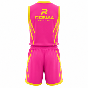 Uniforme de Baloncesto Rosa y Amarillo RONAL SPORTS, Sublimado, Transpirable, Conjunto de Camiseta sin Mangas y Pantalones Cortos, Personalizado para Adultos Unisex 2026 - Product Image 2