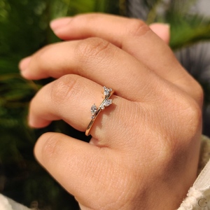 10k Lab Grown Marquise Cut Diamond Tree Leaf Band Ring For Women's 14K Solid Gold Fine Wedding Gift For <b>Girlfriends</b> - Product Image 5