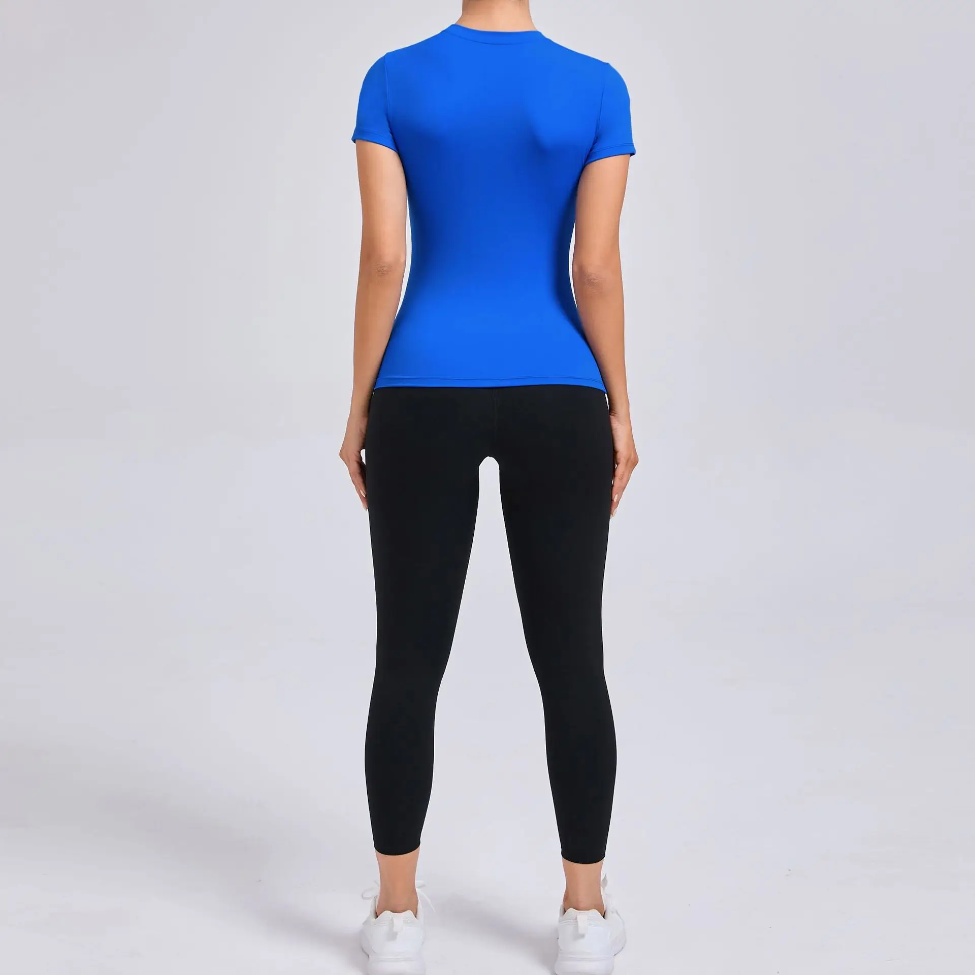 Women Multi Color Slim Fit Yoga Short Sleeves Shirt Casual Round Neck Running Top Female Loose Lower Back Sports T-Shirts