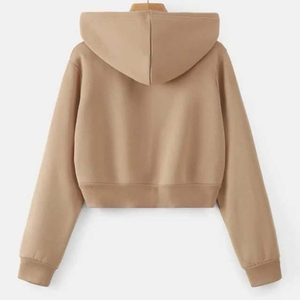 Hot Sale High Quality Customized <b>Zip</b>-<b>Up</b> Crop <b>Top</b> Hoodie for <b>Women</b> Winter Woven Fabric Logo Printed Front Wholesale - Product Image 2