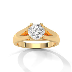 Bague solitaire en diamant taille brillant rond avec une bande conique de style cathédrale. - Product Image 5