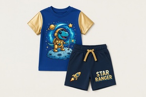 Conjunto de camiseta y pantalones cortos de algodón suave para niños, ropa informal transpirable de verano, talla personalizada - Product Image 4