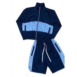 High Selling Custom Navy Blue Sky Blue Men's Nylon <b>Wind</b> <b>Breaker</b> Shorts Sets For Summer Breathable Outwear Set Streetwear Jackets - Product Image 1
