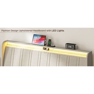 กรอบเตียงแพลตฟอร์มหุ้มเบาะขนาดเต็มพร้อมหัวเตียงผ้าและแผ่นไม้รองรับ - Product Image 4