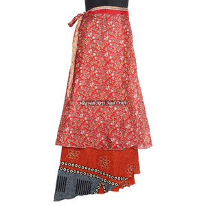 Hermosa Falda Larga de Seda Mágica Vintage para Mujer, Estilo Indio, de 2 Capas, Reversible, Tipo Sari - Product Image 2