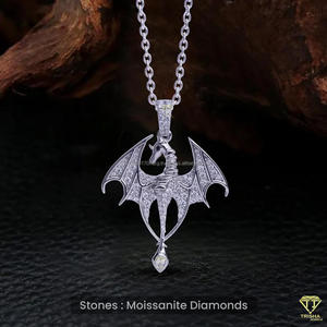 Luxury Dragon Wing Pendant With VVS Moissanite Diamonds <b>Solid</b> 925 <b>Silver</b> Hip Hop Statement <b>Necklace</b> Jewelry - Product Image 3