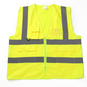 High Visibility ANSI Class 2 Safety Vest EN ISO 20471 Class 1 Reflective Stripes Front Zipper Multiple Vest <b>Yellow</b> Construction - Product Image 4
