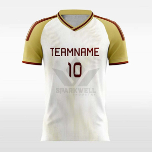 เสื้อฟุตบอลชายแบบกำหนดเอง คอวี แขนสั้น สีขาวม่วง พิมพ์ลายแบบซับลิเมชั่น ระบายเหงื่อได้ดี ผลิตจากโพลีเอสเตอร์ 100% ระบายอากาศได้ดี ชุดทีม - Product Image 3