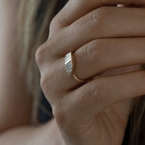 Curved Baguette Lab Grown Diamond IGI Certified <b>Ring</b> Half <b>Moon</b> Fan Design Platinum Minimalist Stackable Wedding Band Gift Fine - Product Image 3