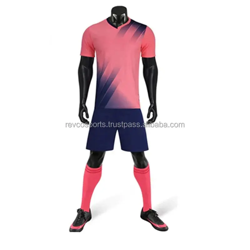 Spor moda pembe ve lacivert futbol üniformaları erkekler için gençlik futbol formaları toptan gençlik futbol üniformaları takımlar için