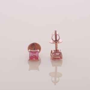 Boucles d'oreilles classiques en or rose 9 carats, serties de diamants roses de taille princesse cultivés en laboratoire, certifiées IGI, cadeau pour fiançailles, mariage, anniversaire - Product Image 5