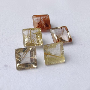 Piedra Preciosa Natural de Rutilo Dorado, Corte Cuadrado Facetado, Piedra Suelta Calibrada para Joyería - Product Image 4