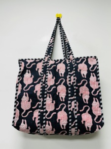 Grand sac fourre-tout matelassé pour femme, fermeture ouverte - Utilisation pour les voyages, le shopping et la plage, réutilisable, lavable, imprimé tigre, coton biologique - Product Image 2