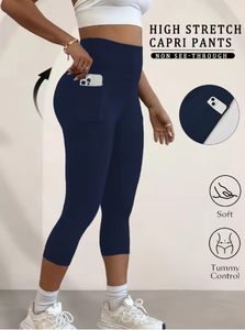 Pantalons capri taille haute pour femmes avec poches, super doux, effet ventre plat, leggings de sport, course à pied, yoga, athlétiques - Product Image 5