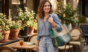 Bolso Tote Tejido a Mano con Parches Coloridos, Ecológico, Impermeable, con Cierre de Botón, para Playa o Viajes, OEM/ODM - Product Image 5