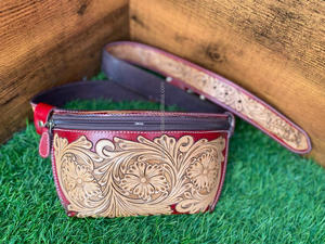 Nueva llegada occidental elegante Floral Tooled cuero Unisex pecho utilidad bolsa alta calidad Vintage cuero real riñoneras - Product Image 4
