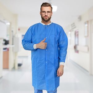 Camici da Laboratorio Monouso Extra Large per Adulti, Confezione da 10, Blu, SMS, Lunghezza al Ginocchio, Camici Medici 60 GSM, Uniformi Ospedaliere, Camici Monouso - Product Image 6