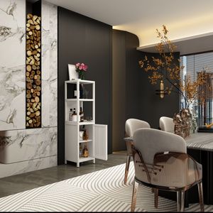 Mobile Multifunzionale in Bambù con Grande Capacità, Arredamento Bianco per Bagno e Soggiorno - Product Image 2