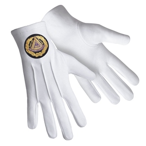 Gants de cérémonie en coton blanc pour anciens Maîtres de la Loge Bleue avec insigne noir brodé à la machine de qualité supérieure - Product Image 2