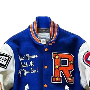 แจ็คเก็ตเบสบอลสีน้ำเงินรอยัลแบบขายส่ง แจ็คเก็ตวาร์ซิตี้สไตล์ Letterman แขนหนัง แจ็คเก็ตบอมเบอร์สำหรับผู้ชาย แจ็คเก็ตวินเทจ - Product Image 5