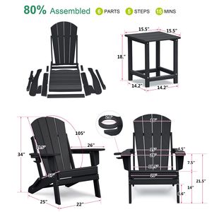 Sedia Adirondack Resistente alle Intemperie per Esterni, Sedia da Giardino Pieghevole in HDPE - Product Image 6