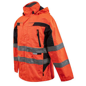 High Visibility Fluorescent Reflective Breathable Windproof Nylon Quick Dry <b>Waterproof</b> Safety <b>Work</b> Jacket Hood for Road - Product Image 5