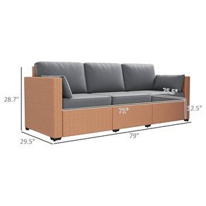 Divano da Esterno a 3 Posti in Rattan PE Grigio Sabbia con Cuscini Impermeabili per Giardino e Cortile - Product Image 3