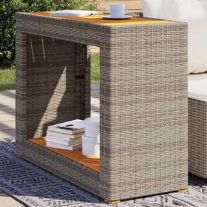 Gris 39,4 "x 15,7" x 29,5 "Poly Rattan Patio Mesa auxiliar con la parte superior de madera Mesas al aire libre - Product Image 1