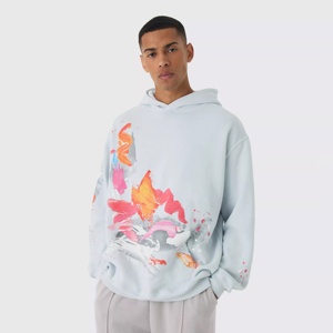 New2025 arrivée personnalisé en gros blanc lourd 100% coton polaire pull hommes bouffée impression à capuche - Product Image 2