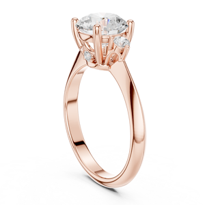 Anillo de Diamante Moissanite de Corte Redondo Premium con Piedras Laterales Redondas, Oro Rosa sobre Plata de Ley, Joyería de Tres Piedras - Product Image 3