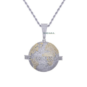 Pendentif globe en moissanite plaqué or 18 carats en argent 925 avec texte, style hip-hop, breloque pour homme, cadeau Iced Out - Product Image 6
