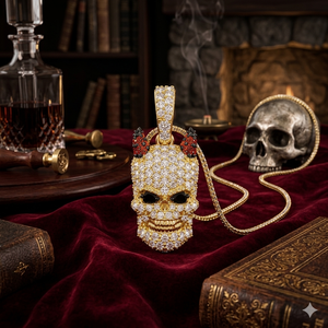 Unisex Premium Fine Jewelry 14K <b>Gold</b> Plated Custom Iced Skull Horns Pendant Dainty VS Natural Stone High Quality Party Gift - Product Image 6